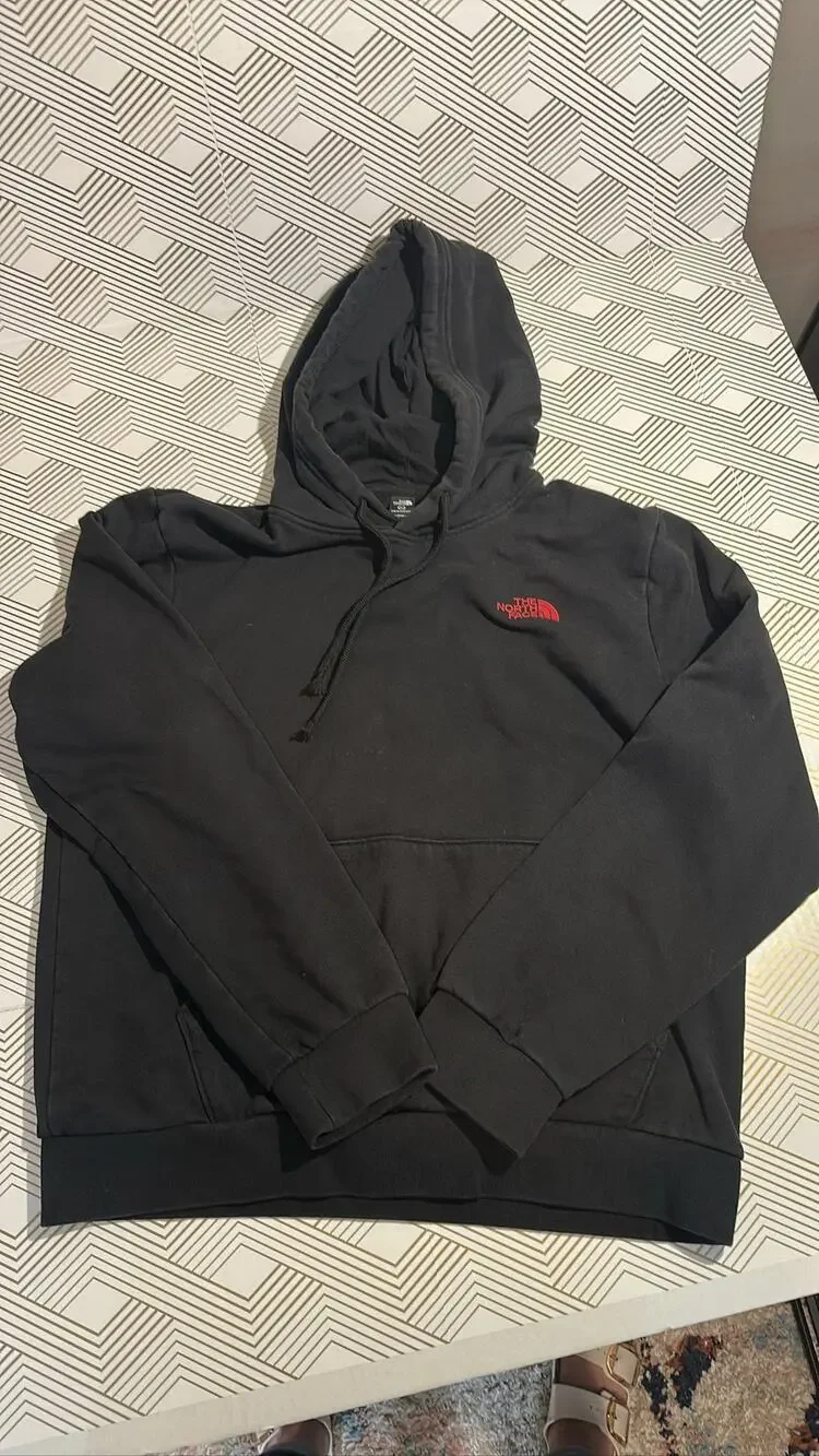 The North Face Mens Fine Alpine Pullover Hoodie Black Red Logo Size M